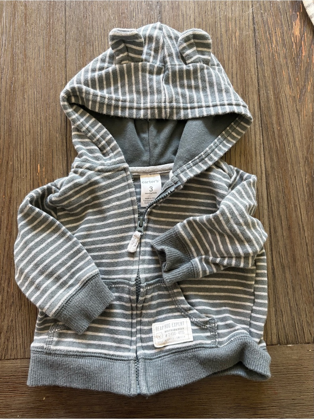 Carter's Gray Striped Hooded Baby Jacket Set - Zip Front- 3m - Picture 2 of 8